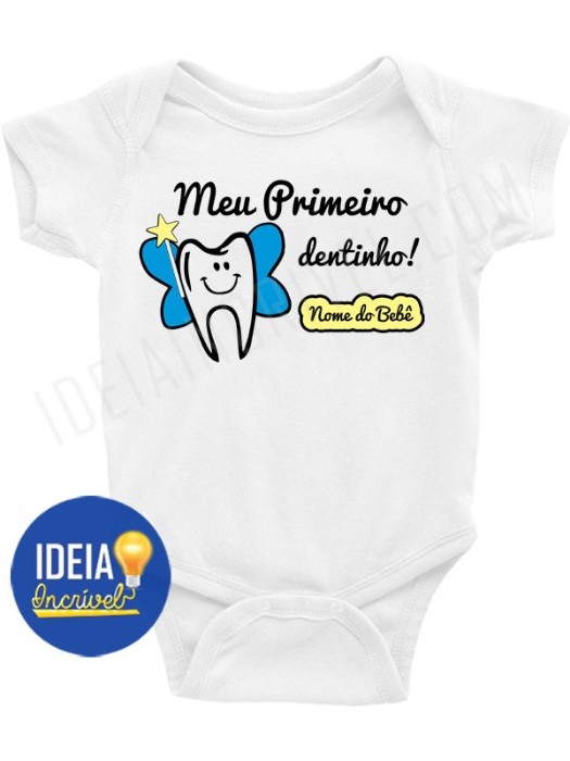 Body Infantil / Bebê Personalizado - Meu Primeiro Dentinho - Menino